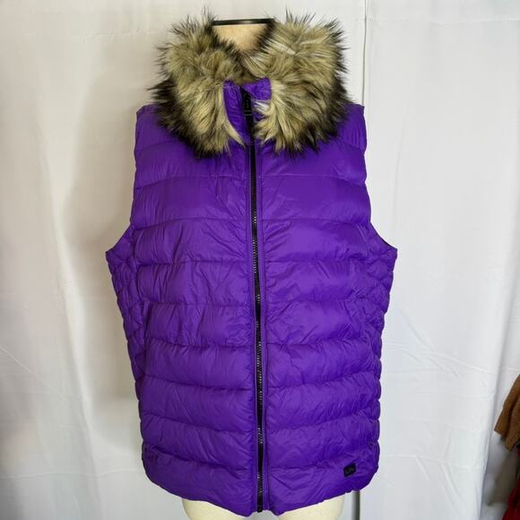 LRL Lauren Ralph Lauren Purple Down Puffer Vest Faux Fur Collar 2X - Picture 2 of 8